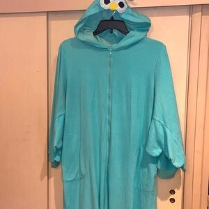 Nick & Nora Teal Blue Owl 🦉 zip up onesie with pockets size XXL adult